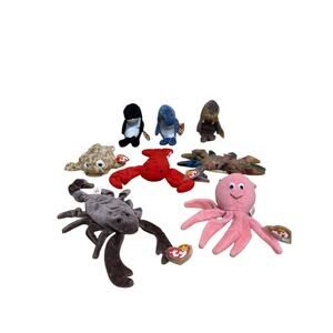 Lot Of 8 Ty Beanie Babies Ocean Themed Whale Dolphin Lobster Crab Sea Lion +more